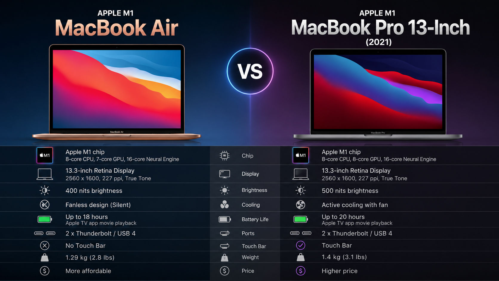 APPLE M1 MacBook Air vs M1 MacBook Pro 13Inch