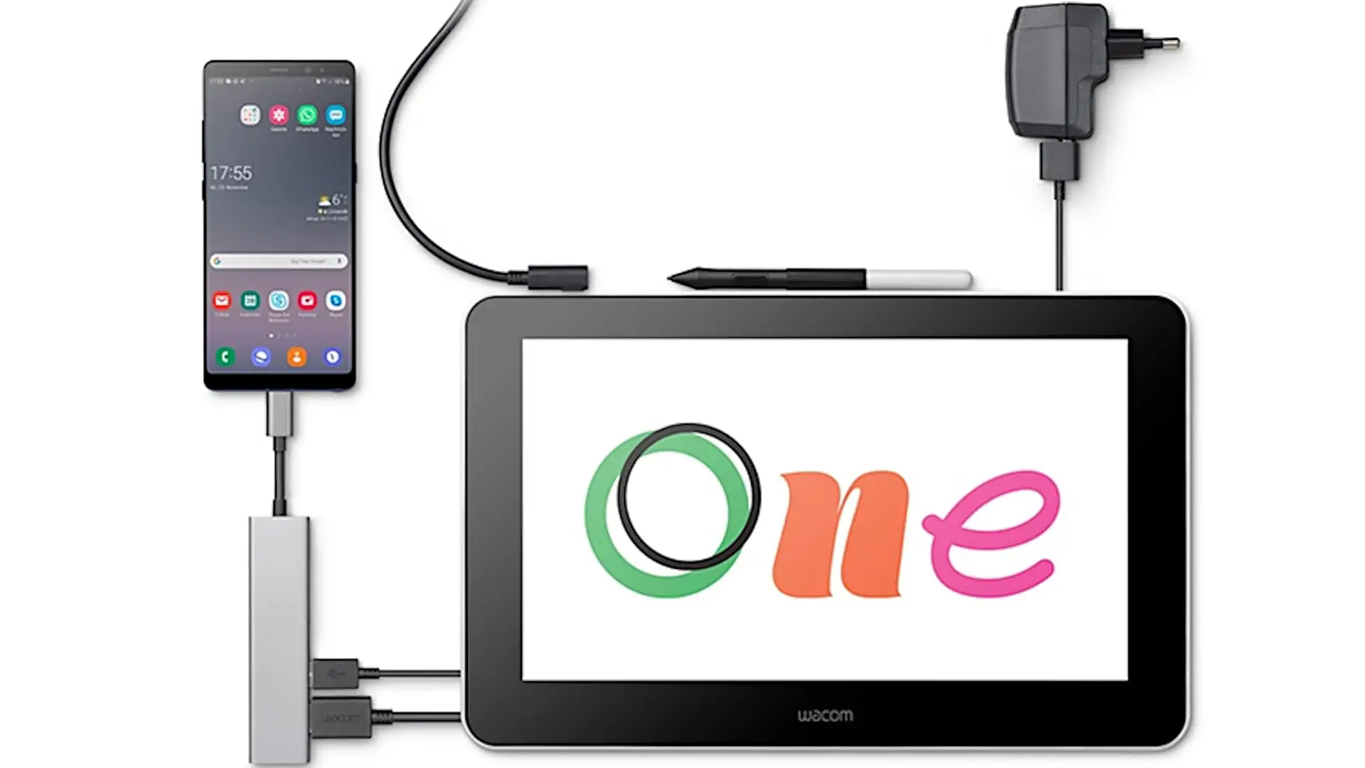 Wacom One charger and connecting